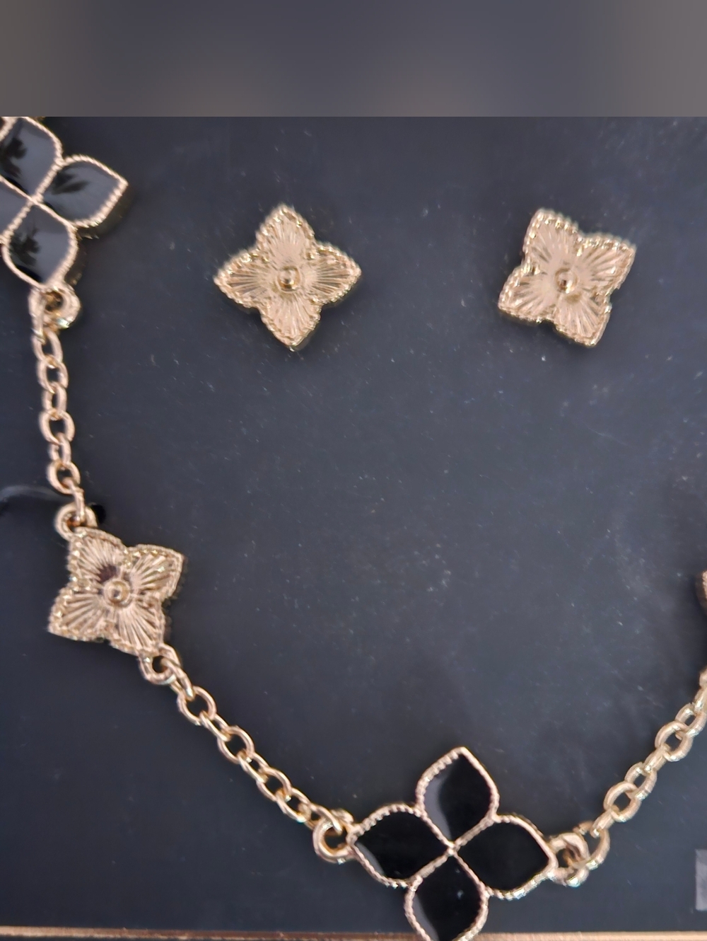 Nicole Miller Gold and Black Flower Necklace & Earring Set, NWT - Picture 2 of 6